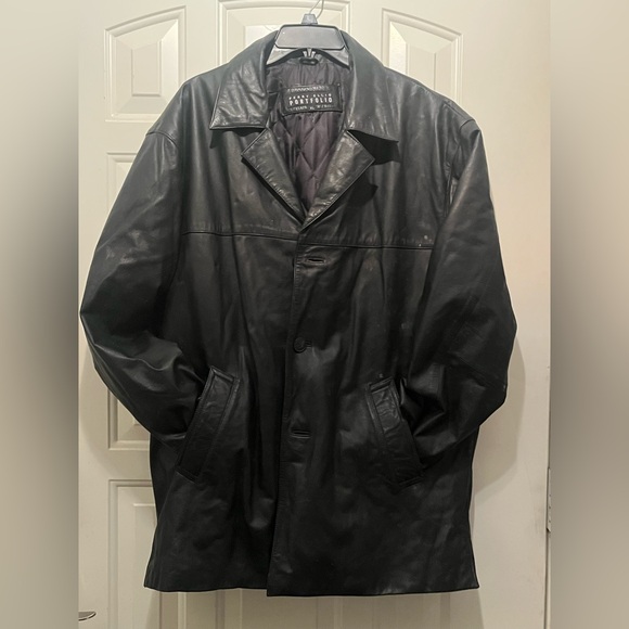 Perry Ellis Other - Perry Ellis Black Genuine Leather Trench Coat